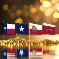 State flags with gold coins